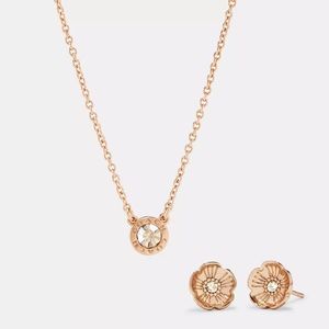 COACH Open Circle Necklace + Tea Rose Stud Set